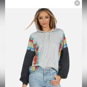 Michael Lauren Gower Crop Hoodie- Rainbow Stripe Tie Dye